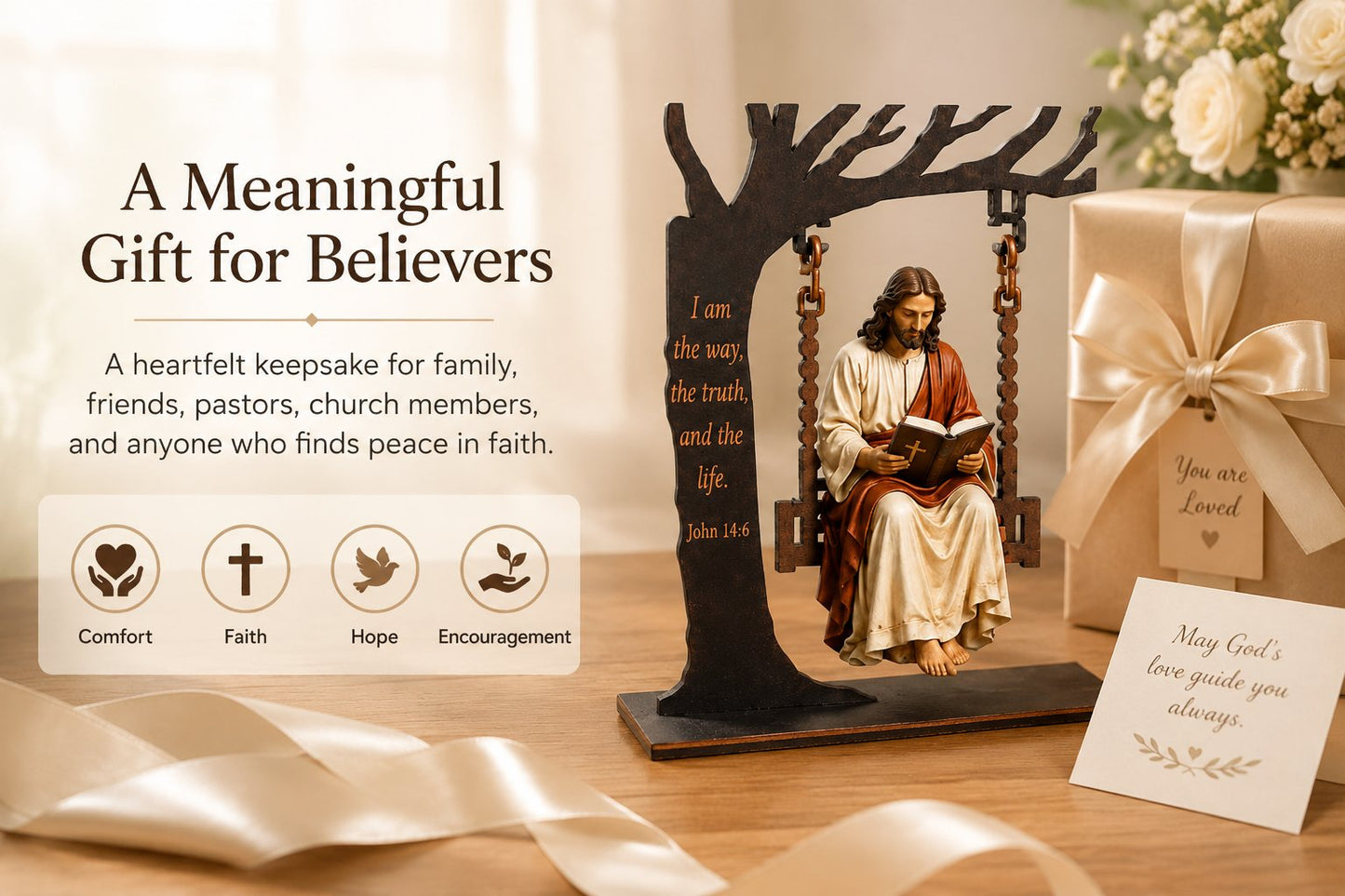 ✝️ Jesus Swing Ornament ✝️– John 14:6 Faith Table Decor | Christian Bible Verse Home Decoration-JG