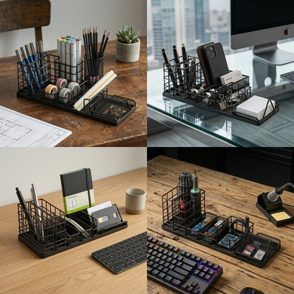 Mavoniquecosh® Metal Mesh Desk Organizer with Multi Compartments – Office Pen Holder for Stationery Storage