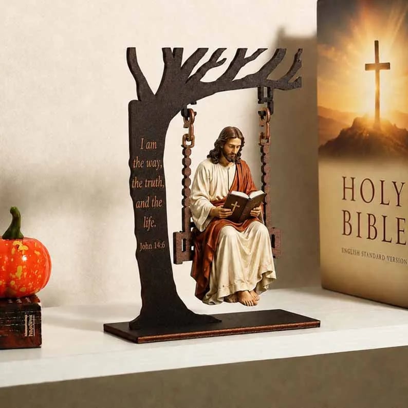 ✝️ Jesus Swing Ornament ✝️– John 14:6 Faith Table Decor | Christian Bible Verse Home Decoration-JG