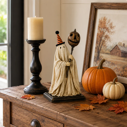 ✨lighted vintage ghost figurine with glowing pumpkin staff✨