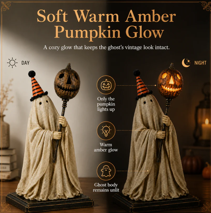 ✨lighted vintage ghost figurine with glowing pumpkin staff✨