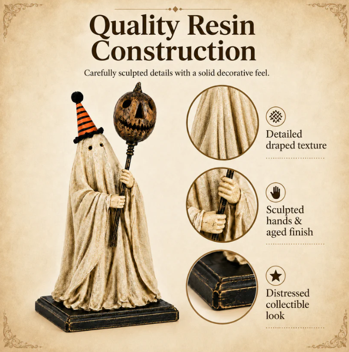 ✨lighted vintage ghost figurine with glowing pumpkin staff✨