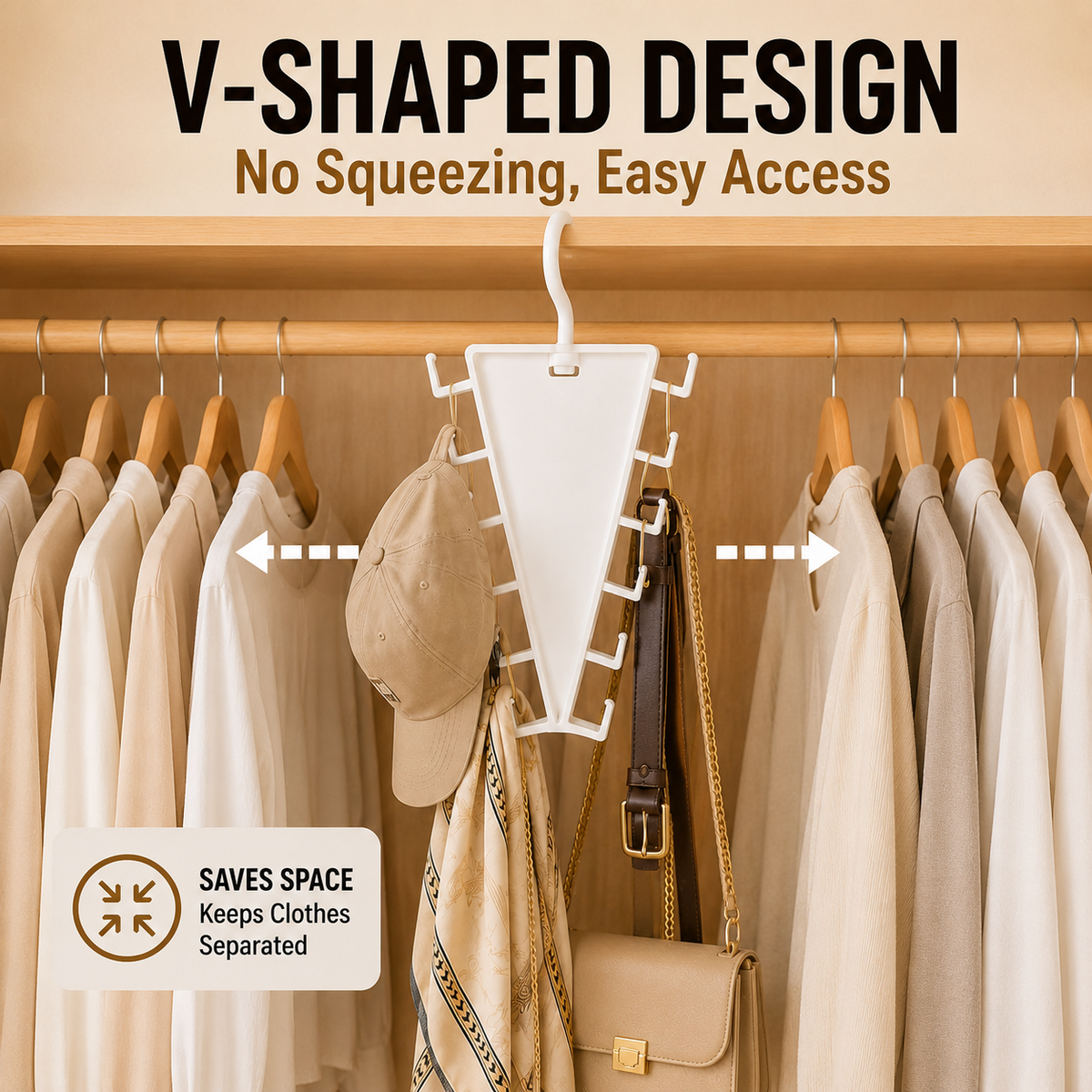 ✨ [BUY 1 GET 1 FREE] 12-Hook V-Shaped Closet Organizer – 360° Swivel Space-Saving Rack for Hats, Belts & Bags 🪝❤️ (JG)
