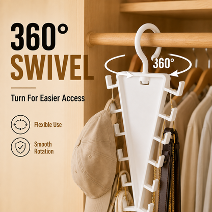 ✨ [BUY 1 GET 1 FREE] 12-Hook V-Shaped Closet Organizer – 360° Swivel Space-Saving Rack for Hats, Belts & Bags 🪝❤️ (JG)