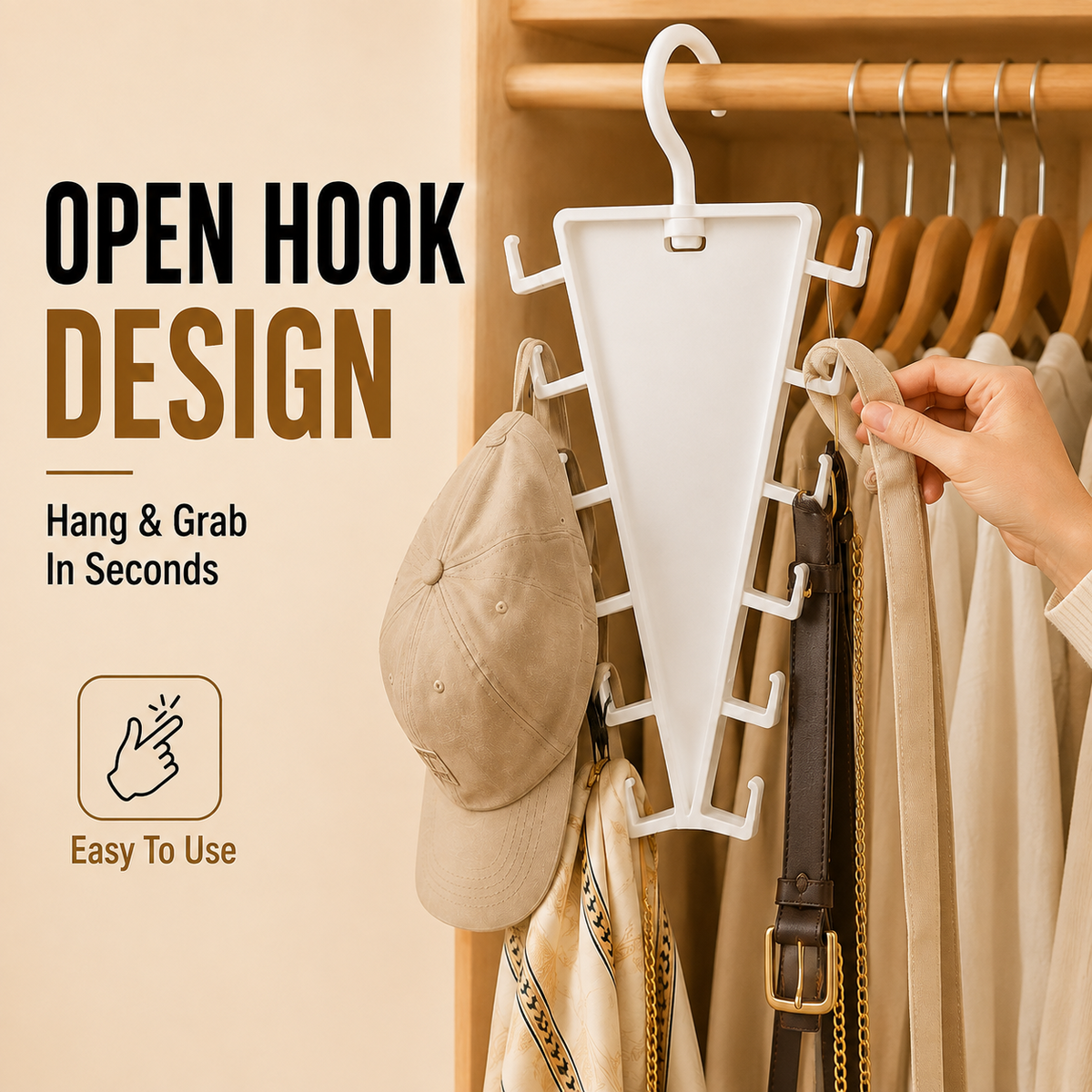 ✨ [BUY 1 GET 1 FREE] 12-Hook V-Shaped Closet Organizer – 360° Swivel Space-Saving Rack for Hats, Belts & Bags 🪝❤️ (JG)