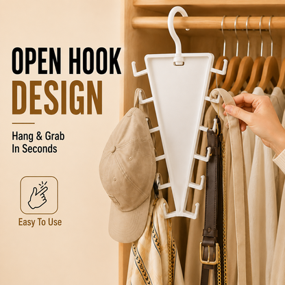 ✨ [BUY 1 GET 1 FREE] 12-Hook V-Shaped Closet Organizer – 360° Swivel Space-Saving Rack for Hats, Belts & Bags 🪝❤️ (JG)