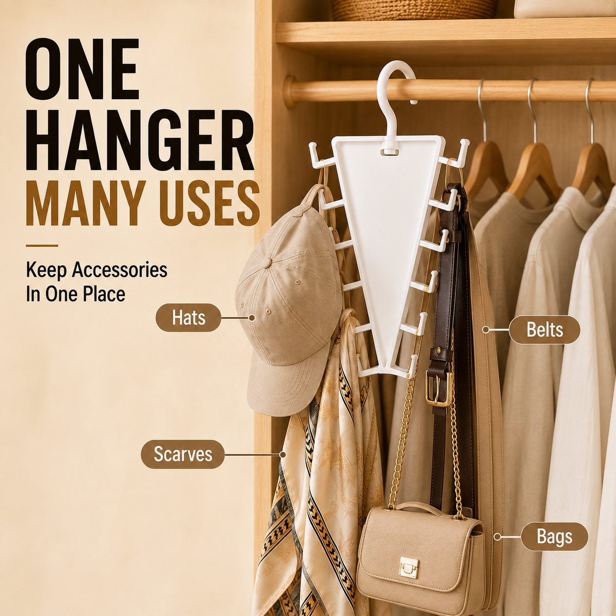 ✨ [BUY 1 GET 1 FREE] 12-Hook V-Shaped Closet Organizer – 360° Swivel Space-Saving Rack for Hats, Belts & Bags 🪝❤️ (JG)