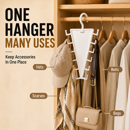 ✨ [BUY 1 GET 1 FREE] 12-Hook V-Shaped Closet Organizer – 360° Swivel Space-Saving Rack for Hats, Belts & Bags 🪝❤️ (JG)