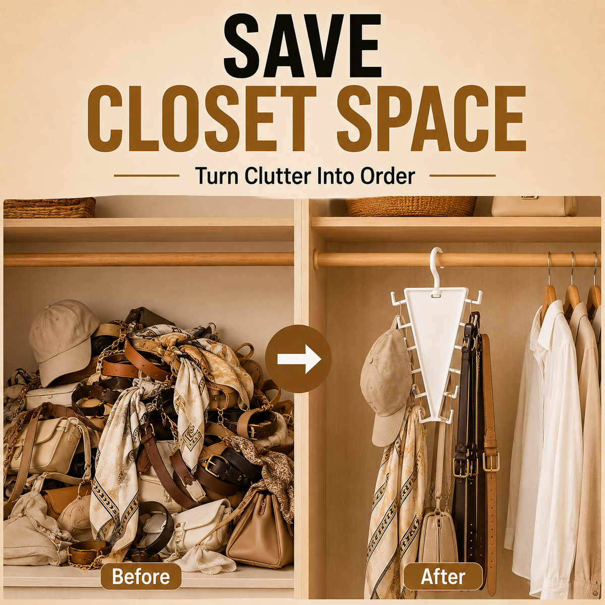 ✨ [BUY 1 GET 1 FREE] 12-Hook V-Shaped Closet Organizer – 360° Swivel Space-Saving Rack for Hats, Belts & Bags 🪝❤️ (JG)