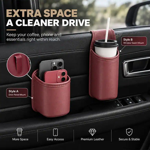 🚗 Universal Leather Car Door Cup Holder & Storage Caddy ☕📱✨