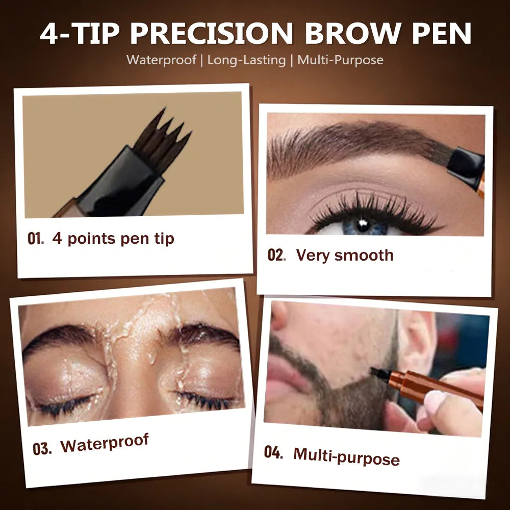 Mavoniquecosh®Instant Microblade-Effect Pen: 24H Waterproof 4-Tip Brows & Beard Filler
