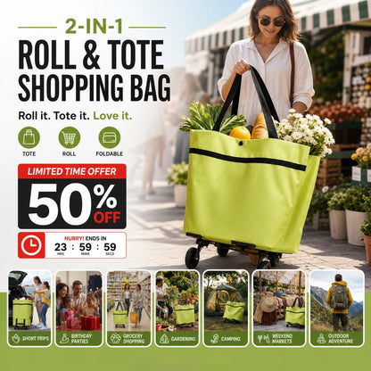 🔥LAST DAY SALE 50% OFF⏰🔥 2-in-1 Convertible Grocery Bag & Rolling Shopping Cart