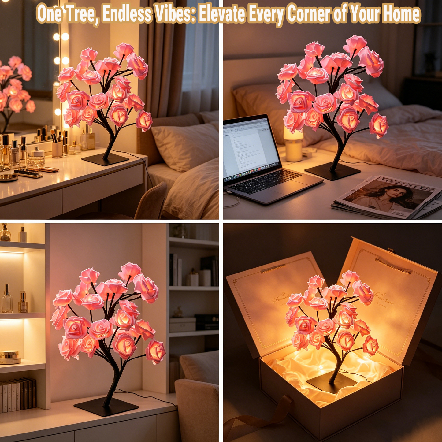 MAVONIQUECOSH®The Midnight Garden: Handcrafted LED Rose Bonsai (The Ultimate Mood-Setter)