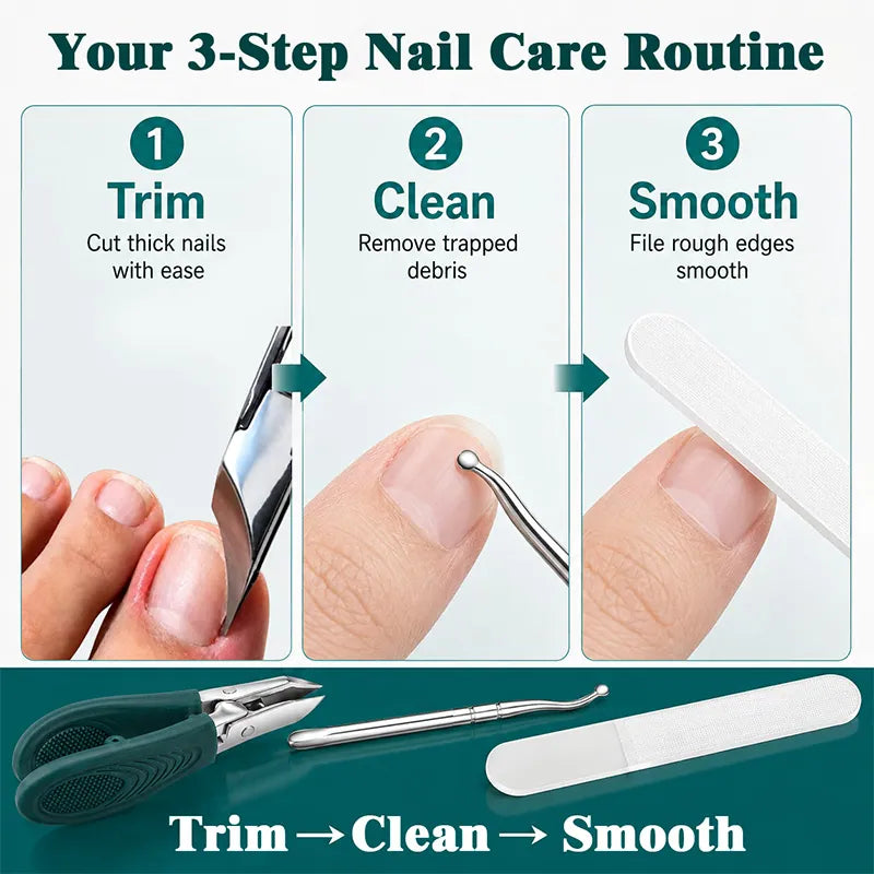 Eagle Beak Angled Nail Clippers 3-Piece Set (With Nail Lifter & File) — Podiatrist-Grade Thick & Ingrown Toenail Trimmer 🦶✂️ (JG)