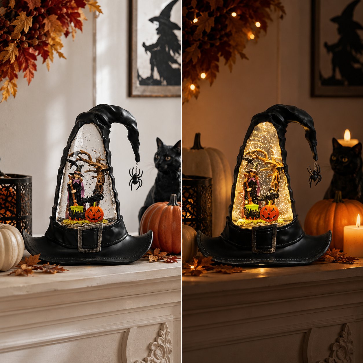 🔥🌲Witches Hat Lighted Water Lantern With Swirling Glitter🎁