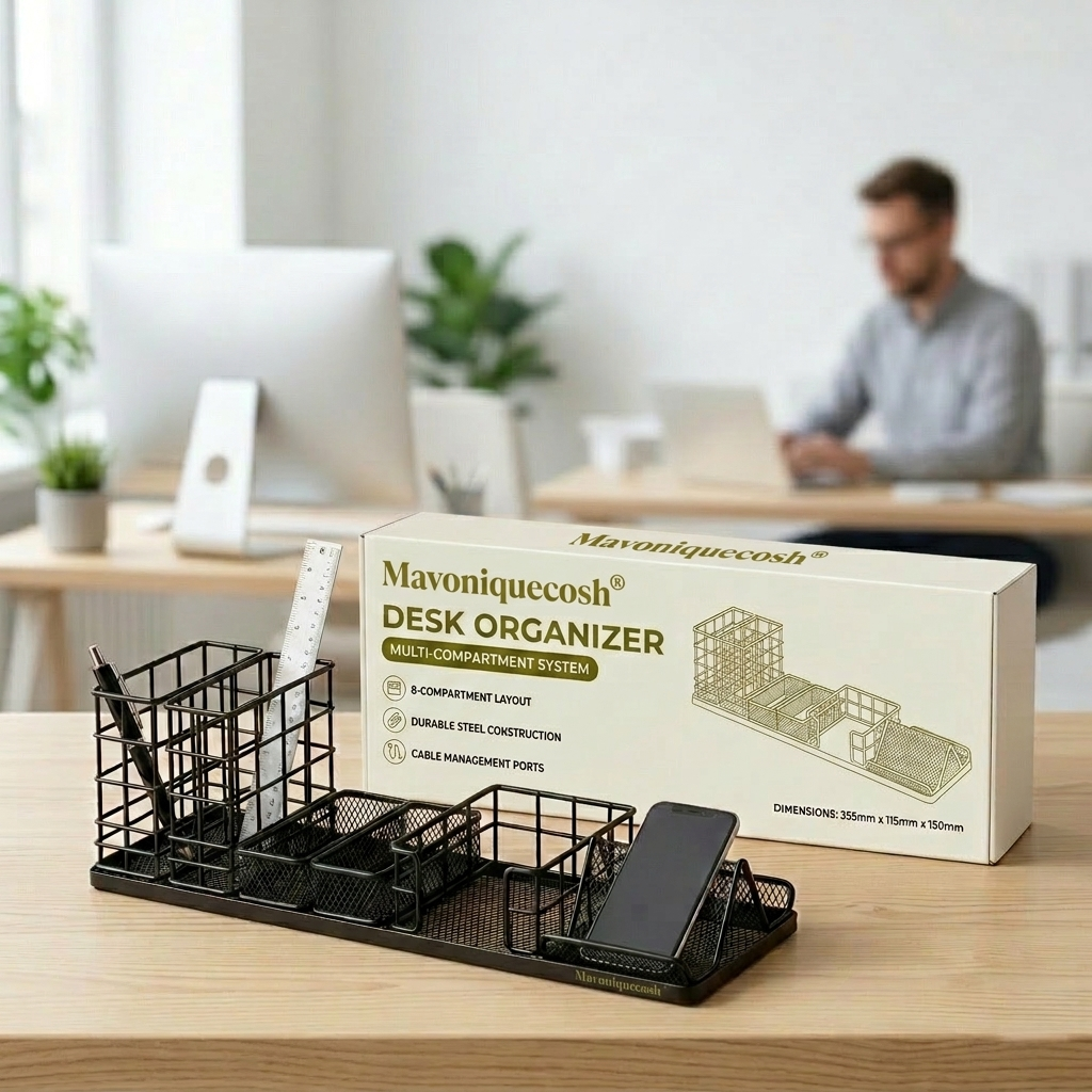Mavoniquecosh® Metal Mesh Desk Organizer with Multi Compartments – Office Pen Holder for Stationery Storage