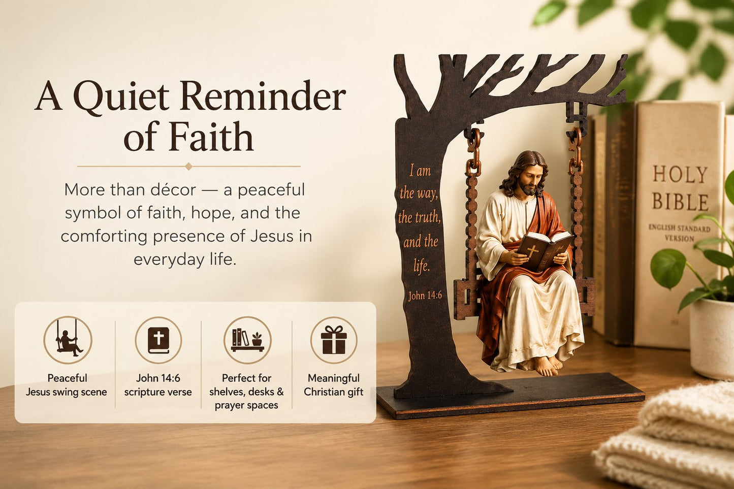 ✝️ Jesus Swing Ornament ✝️– John 14:6 Faith Table Decor | Christian Bible Verse Home Decoration-JG