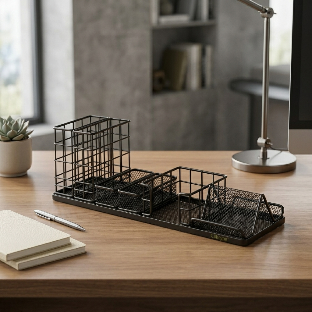 Mavoniquecosh® Metal Mesh Desk Organizer with Multi Compartments – Office Pen Holder for Stationery Storage