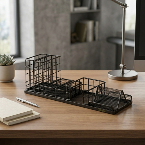 Mavoniquecosh® Metal Mesh Desk Organizer with Multi Compartments – Office Pen Holder for Stationery Storage