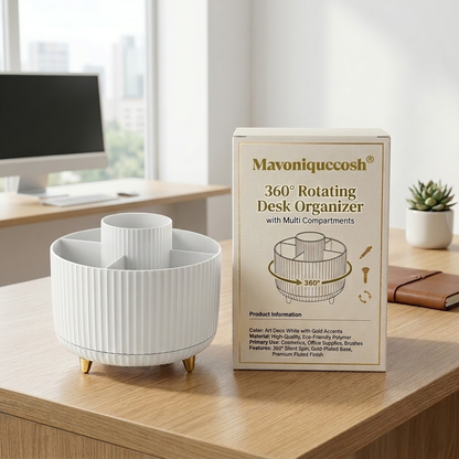 Mavoniquecosh® 360° Rotating Desk Organizer with Multi Compartments – Desktop Storage Holder for Office, School & Home