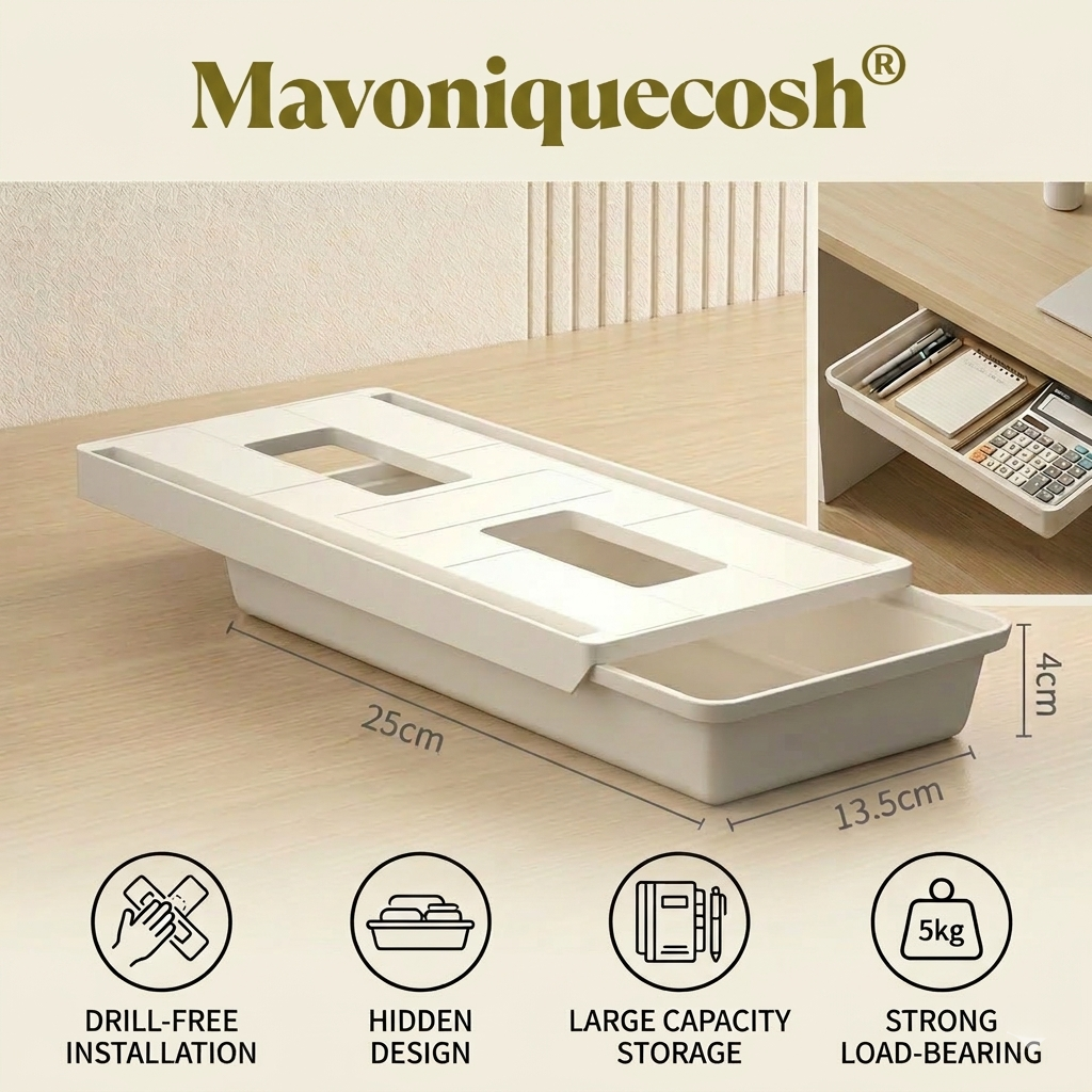 Mavoniquecosh® Under Desk Slide-Out Storage Drawer – Hidden Self-Adhesive Organizer for Home & Office
