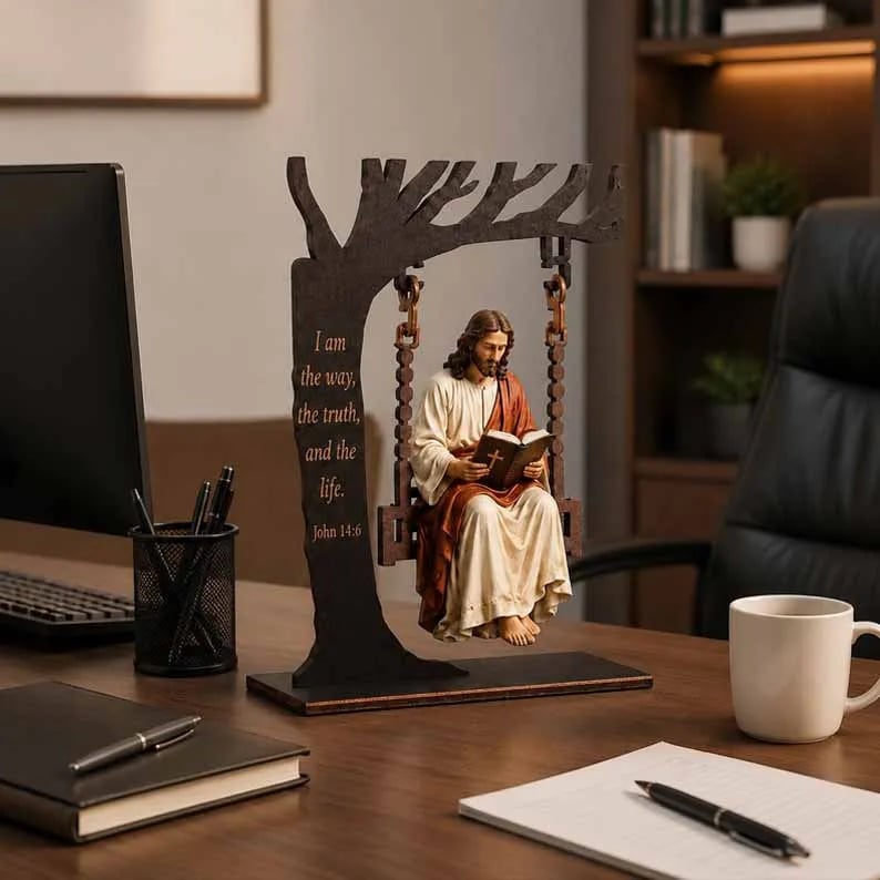 ✝️ Jesus Swing Ornament ✝️– John 14:6 Faith Table Decor | Christian Bible Verse Home Decoration-JG