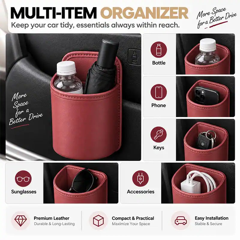 🚗 Universal Leather Car Door Cup Holder & Storage Caddy ☕📱✨