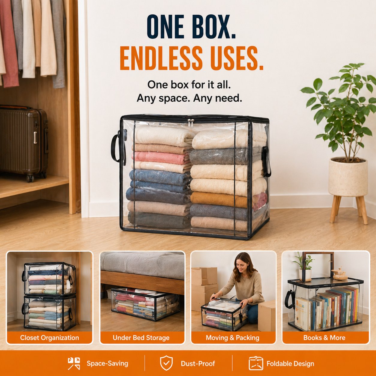 📦MAVONIQUECOSH®Large Heavy-Duty Thick Plastic Clear Storage