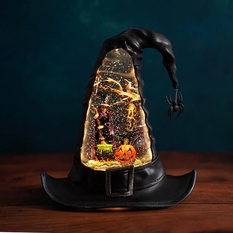 🔥🌲Witches Hat Lighted Water Lantern With Swirling Glitter🎁