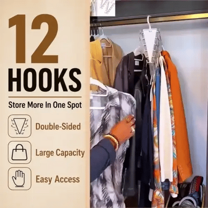✨ [BUY 1 GET 1 FREE] 12-Hook V-Shaped Closet Organizer – 360° Swivel Space-Saving Rack for Hats, Belts & Bags 🪝❤️