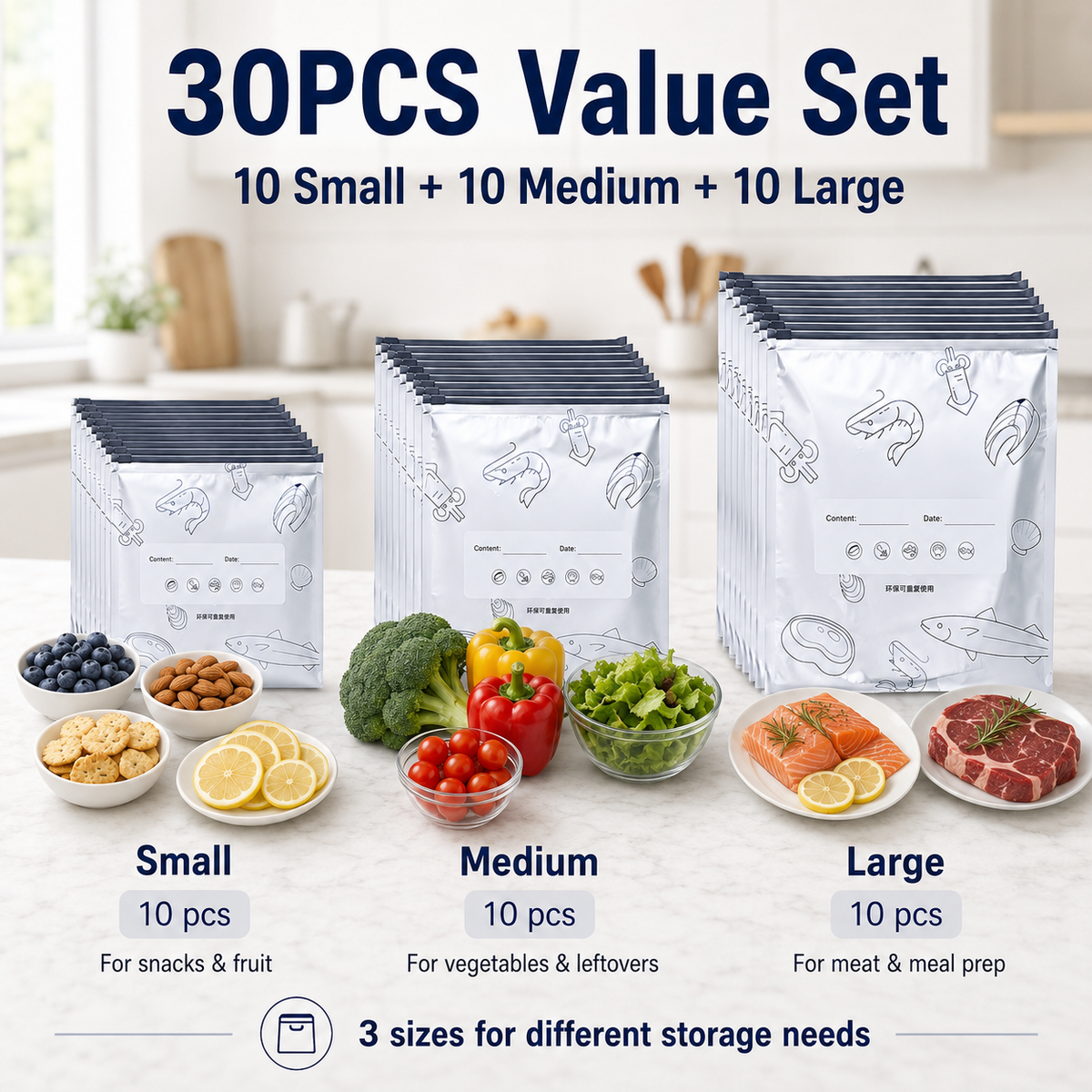 🔥 50% OFF Today! 30PCS Reusable Foil Food Storage Bags – Keep Food Fresh, Sealed & Organized