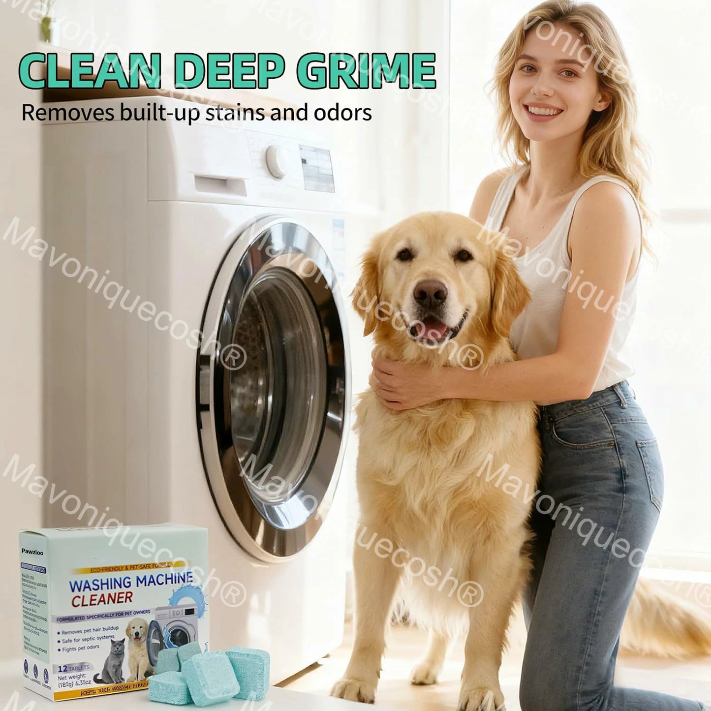 Mavoniquecosh® 🔥Eco-Friendly Washing Machine Cleaner Fights Pet Odors & Hair Build-Up for Fresh Clean Machines(12 Tables/Box)