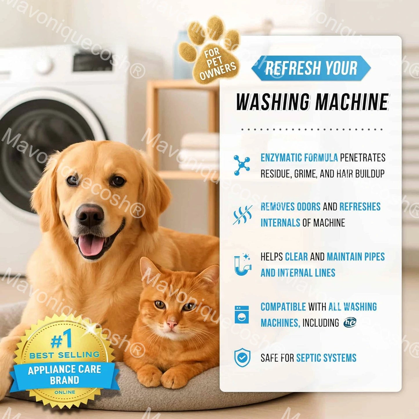 Mavoniquecosh® 🔥Eco-Friendly Washing Machine Cleaner Fights Pet Odors & Hair Build-Up for Fresh Clean Machines(12 Tables/Box)