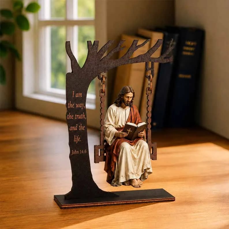 ✝️ Jesus Swing Ornament ✝️– John 14:6 Faith Table Decor | Christian Bible Verse Home Decoration-JG