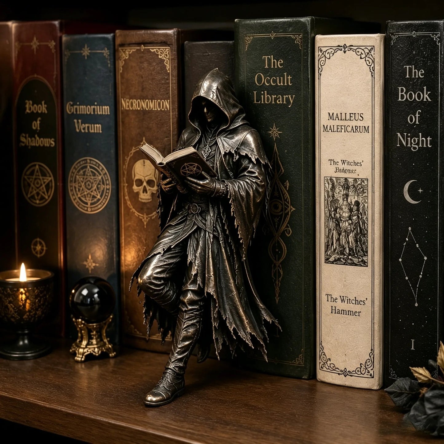 💀Gothic Grim Reaper Bookshelf Statue – Dark Academia Shelf Decor