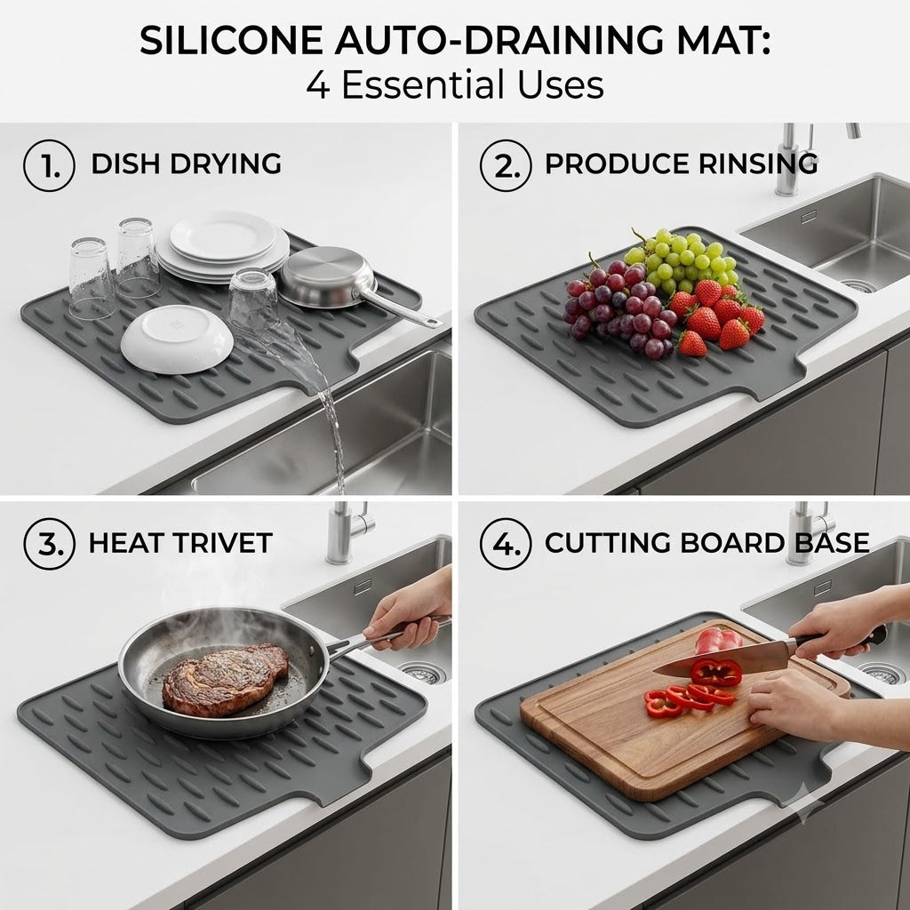 Heavy-Duty 3-in-1 Silicone Mat: Drainer, Trivet & Chopping Cushion(✨2026 New Upgrade)