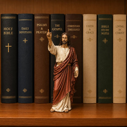 Jesus Figurine Bookshelf Decor Set – Christian Faith-Inspired Statues for Bible Study Room, Prayer Corner & Home Decor