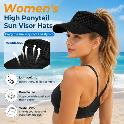 2-Pack Women's High Ponytail Sun Visor Hats